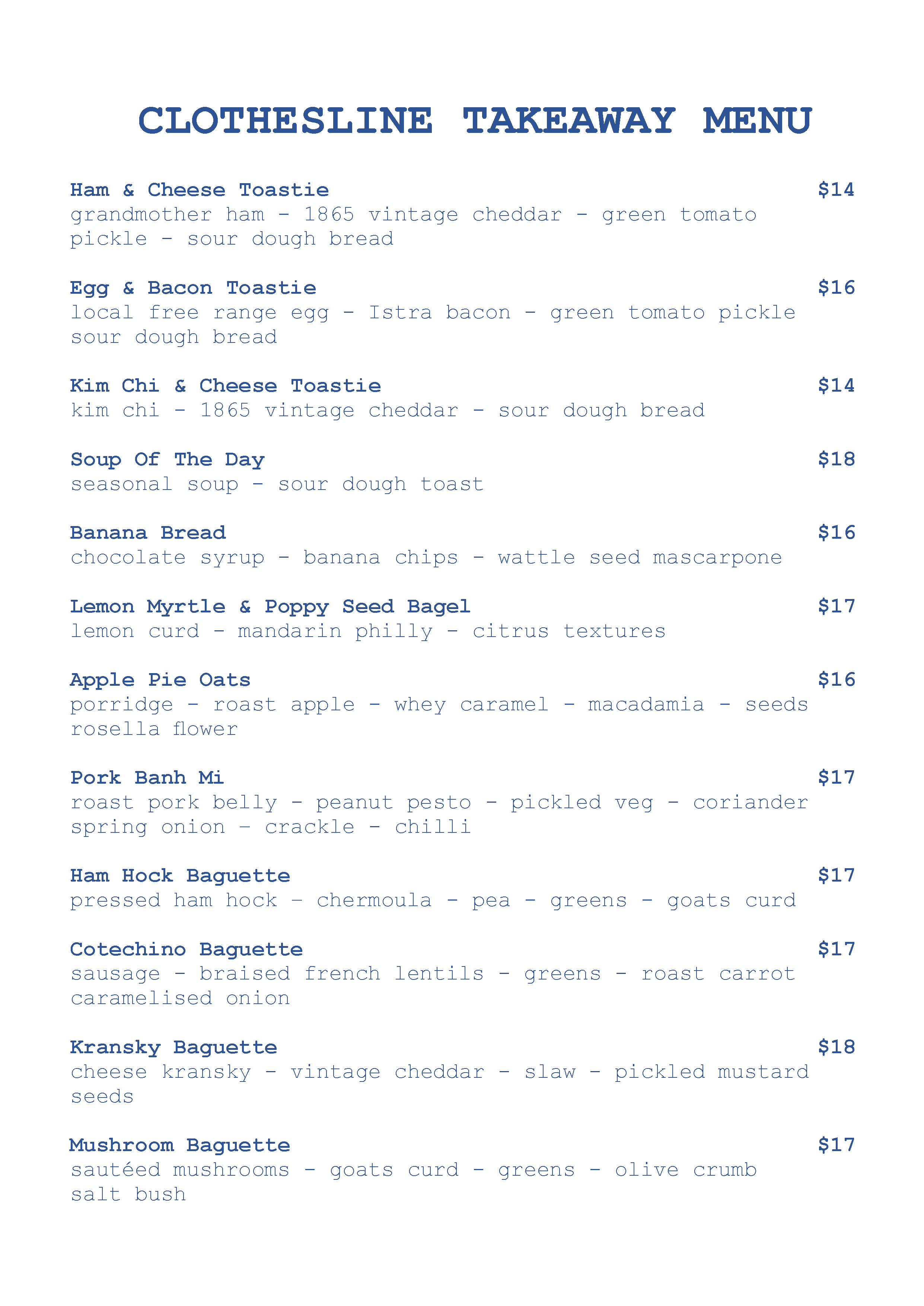 Clothesline Cafe Our Menus Brunch, Lunch, Takeaway and Drinks